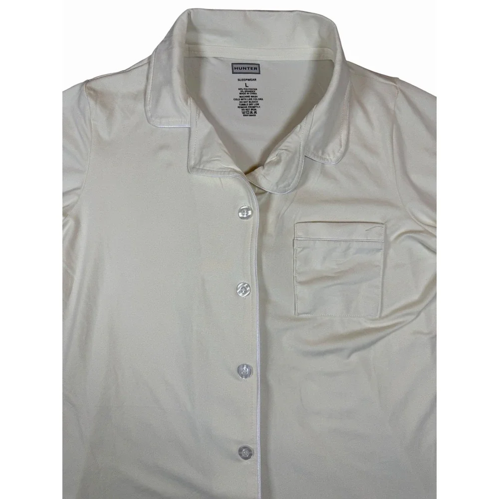 NWT  Hunter Sleepwear Pajama Top Womens Large White Notch Collar Button Front